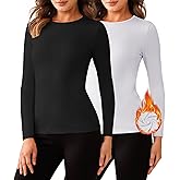 Bonneuitbebe Women's 2 Pack Long Sleeve Thermal Shirts Soft Crewneck Undershirt Tops Lightweight Base Layer Cold Weather