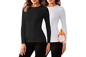 Bonneuitbebe Women's 2 Pack Long Sleeve Thermal Shirts Soft Crewneck Undershirt Tops Lightweight Base Layer Cold Weather