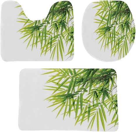 Amazon Co Jp 竹の家の装飾 トイレマット セット浴室マット 3点セット 健康のための竹の葉のイラストアイコン新鮮な純度の静かなアートプリント 防音 ラグマット 洗える おしゃれ 40 60cm グリーンホワイト ホーム キッチン