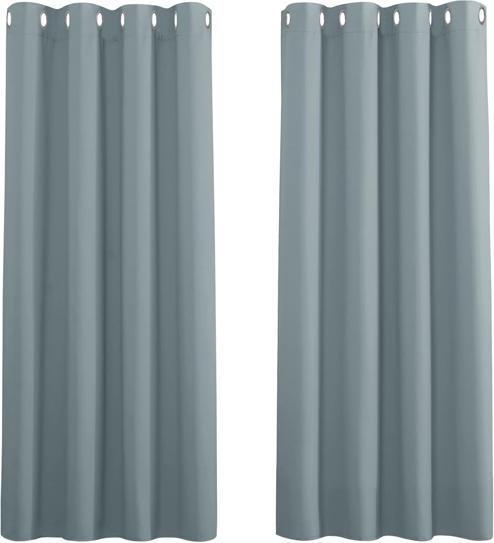 PONY DANCE Eyelet Greyish Blue Curtains 2 Panels 46x72 Sun Blocking