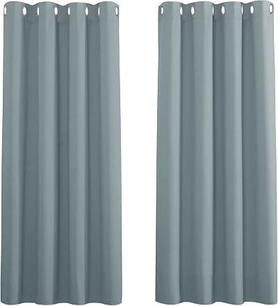 PONY DANCE Eyelet Greyish Blue Curtains 2 Panels 46x72 Sun Blocking