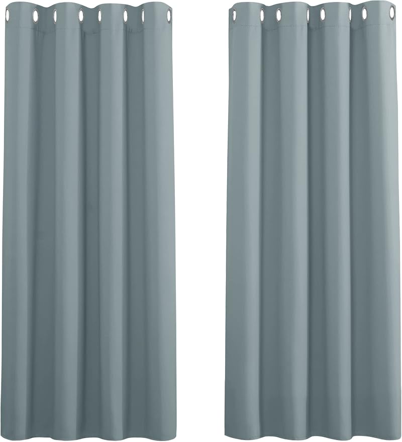 PONY DANCE Eyelet Greyish Blue Curtains 2 Panels 46x72 Sun Blocking