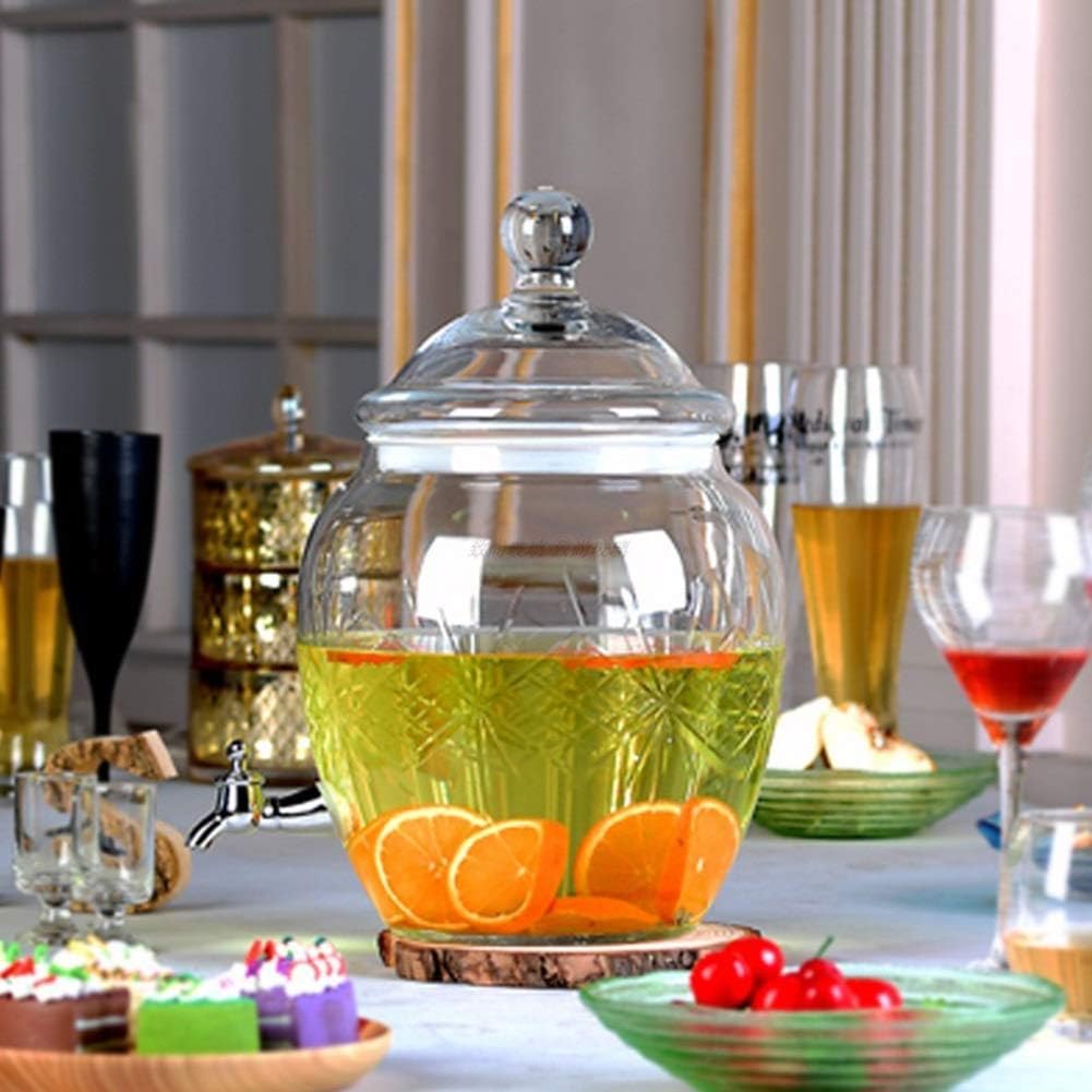 HYXQYJP Clear Glass Mason Jar Juice Dispenser,with Leak-Free Spigot Sturdy Stand Glass Lid,for Wedding Family Gathering Birthday Party (Color : 6L, Size : ABS Spigot-no base)