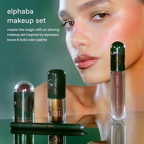 R.E.M. BEAUTY BY ARIANA GRANDE WICKED: FOR GOOD | ELPHABA MAKEUP SET | WATERPOOF EYE SHADOW, ALL OVER GLOW STICK, CREAMY LIP LINER, GLOSSY LIP BALM | 4 FULL SIZE PRODUCTS