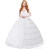 SISROL Crinoline Petticoat for Women 6 Hoop Skirt Floor Length Crinoline Underskirt for Wedding Dress Bridal Ball Gown