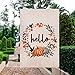 Shmbada Hello Fall Thanksgiving Day Welcome Double Sided Burlap Garden Flag, Premium Material, Seasonal Holiday Outdoor Decorative Small Flags for Home House Garden Yard Lawn Patio, 12.5 x 18.5 inch