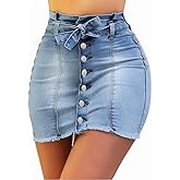 Jean Skirts for Women Denim Mini High Stretchy High Waisted Casual Raw Hem Button Front Tie Jean Pencil Skirt 2025 Trendy