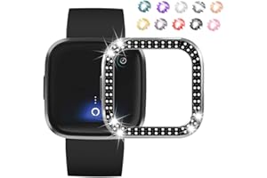 FitTurn Case Compatible with Fitbit Versa 2,Colorful Bling Crystal Diamonds Plate Protector Case Body Cover Scratch Resistant Shock Absorbing Ultra Slim TPU Case Bumper Shell for Versa 2 (Black)