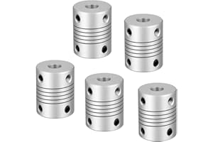 RANIT 5Pcs 5mm to 6.35mm Aluminum Alloy Shaft Coupling Flexible Coupler Motor Connector Joint L25xD19 Silver