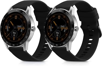 kwmobile 2x Black Silicone Watch Straps for Blackview X1 Smartwatch Replacement