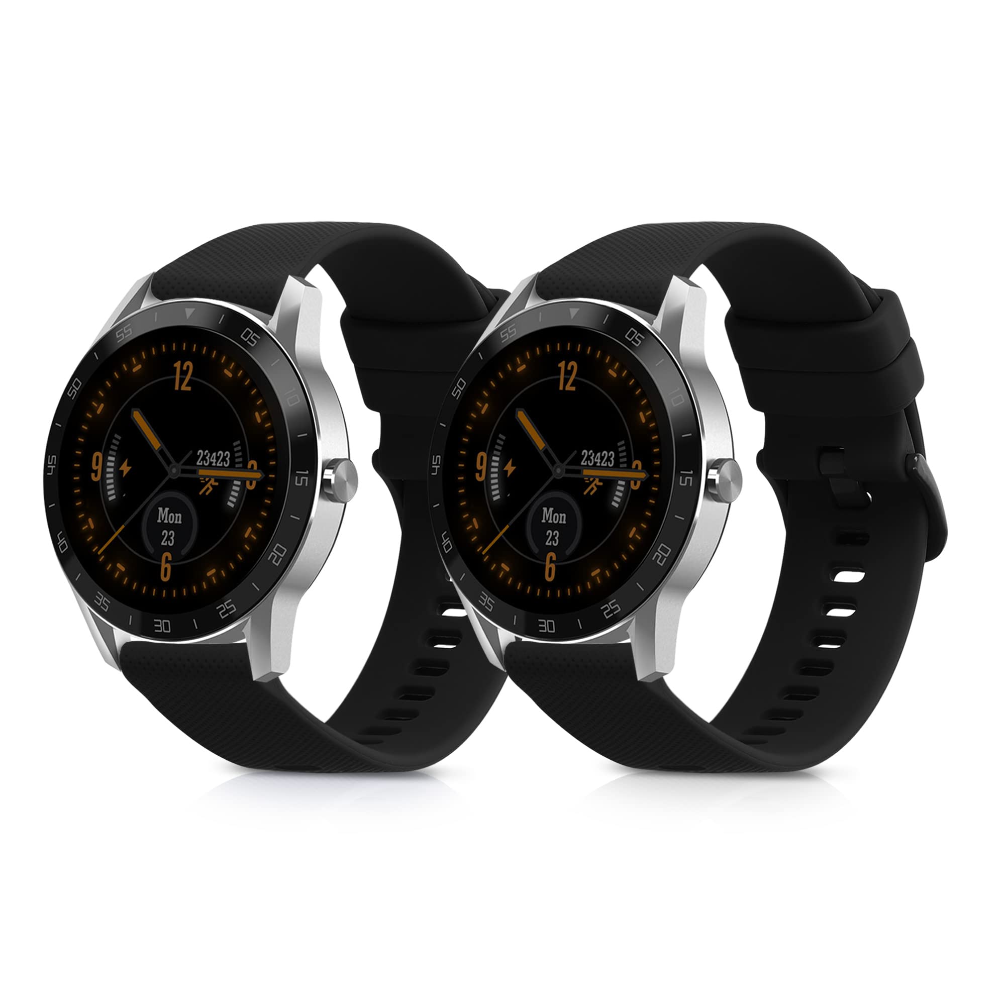 kwmobile 2x Straps for Blackview X1 Smartwatch Watch Strap - Silicone Replacement Watch Strap Set - Replacement Bands Black/Black