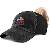 Speedy Pros Ponytail Cap Women's Baseball Cap Embroidered Armadillo Texas Flag Embroidery Cotton