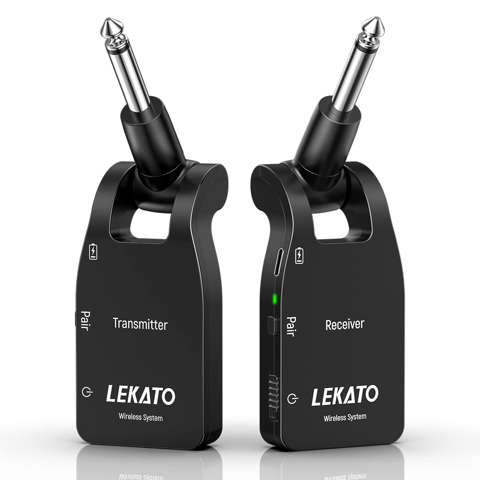 LEKATO Upgraded Wireless Guitar System,Cordless Transmitter Receiver Set Built-in Battery Guitar Jack Lead Digital Instrument System for Electric Guitar Bass(WS10)