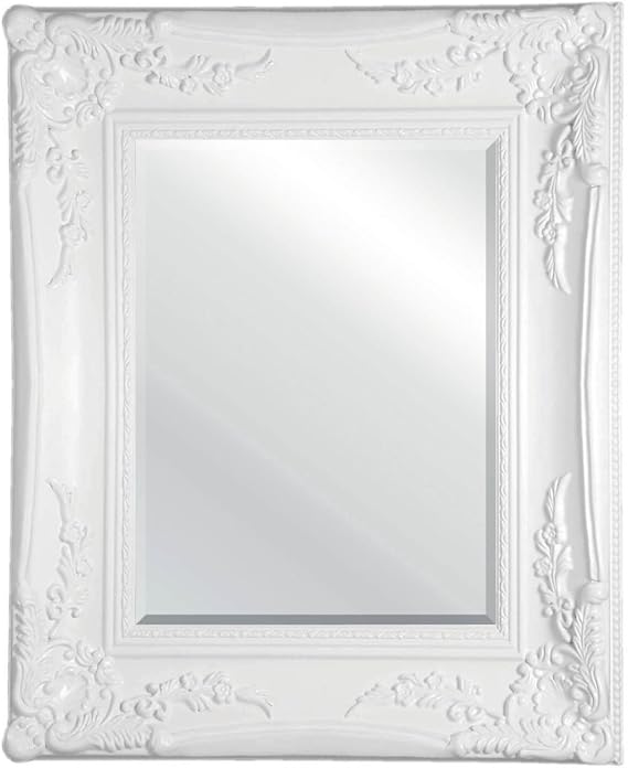 Antique Wooden White Frame Rectangular Wall Mirror Amazon.co.uk