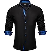 DiBanGu Men's Dress Shirt Long Sleeve Casual Button Down Shirts Regular Fit Inner Contrast Shirt for Business Party