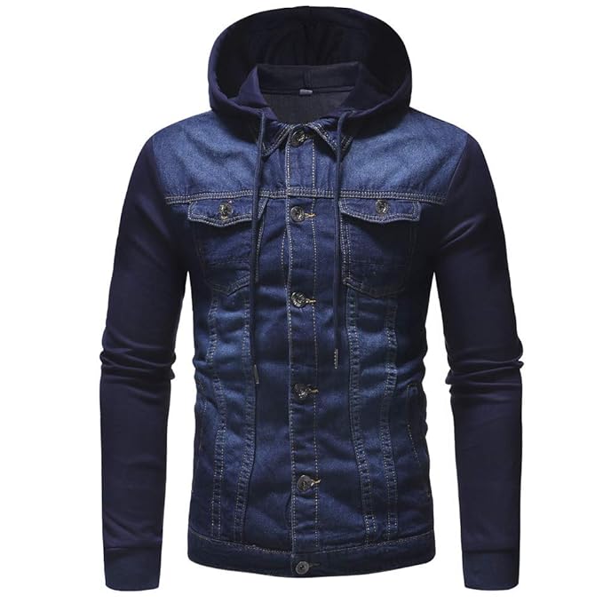 Geili Herren Jeansjacke Basic Stretch Große Größen Jeans Jacke Mit Kapuze Denim Jacket Hoodie Männer Herbst Vintage Slim Fit 