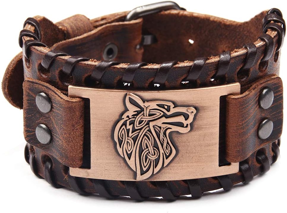 Viking Bracelet Bangle - Mens Adjustable Buckle Leather Cuff Bracelet Handmade with Nordic Amulet - Celtic Pagan Jewelry of Talisman