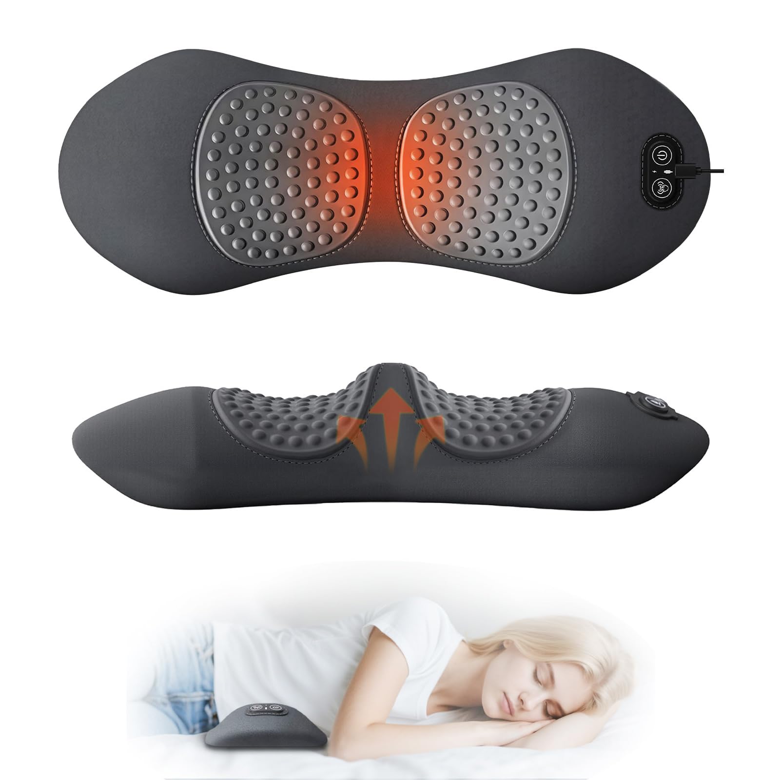 View 1 of 3 in 1 Electric Lumbar Support Pillow with Heat & Lift Traction 2026 New Triple Fusion Back Massager, Lower Back Pain Relief Deep Tissue Support Pillow for Bed Car Office Chair Memory Foam (Black)