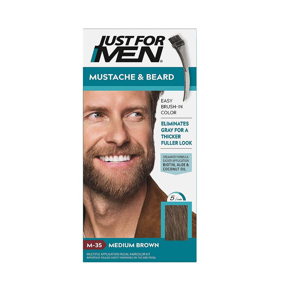 Just for men 6 x Beard and Mustache Colour Permanent Dye with Brush without Ammonia Medium Chestnut M-35 2 x 14 ml Colour Gel