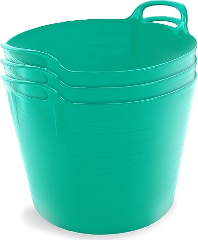 Neat 42L Flexi Tubs 3 Pack Duck Egg Blue with Handles Large Garden Buckets