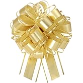MECCANIXITY 6pcs 8 Inch Large Big Pull Bow Metallic Organza Gift Wrapping Bows Ribbon for Wedding Car Baskets Presents Christmas Bow, Gold
