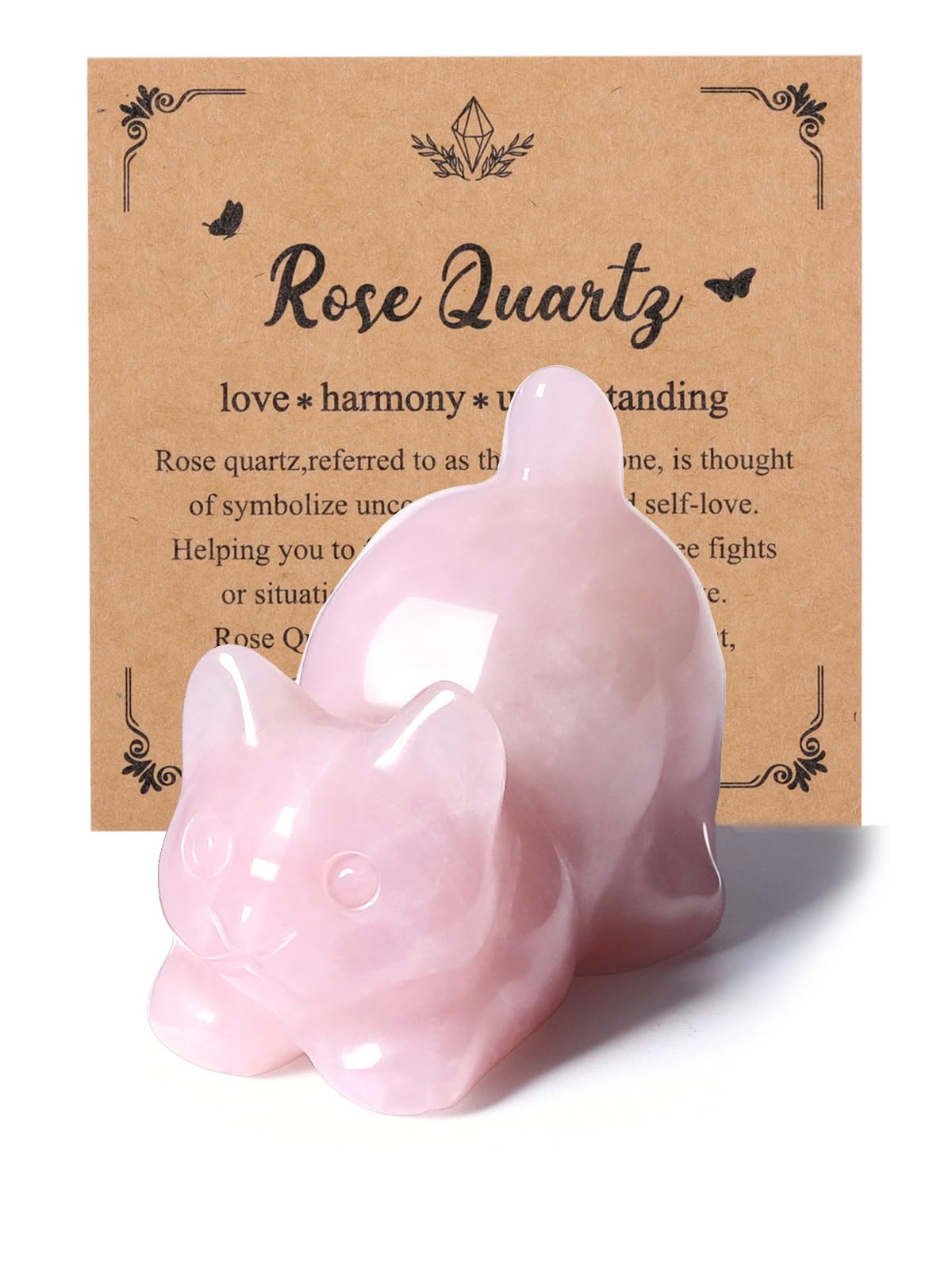 JSDDE Rose Quartz Crystal Cat Figurine for Cats Lovers Cute Gemstone Ornaments for Home Office Cat Statue Gifts