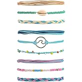 HACEOLHADA 9Pcs Surfer Wave Bracelets for Women Summer Bracelets Beach Bracelets for Women Adjustable Waterproof Handmade String Bracelets Surfer Bracelets for Women Summer Beach Jewelry Gifts