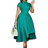 YAWJET Women Elegant Empire Waist Dress Trendy Short Sleeve A Line Dresses Flowy Church Cocktail Party Dress