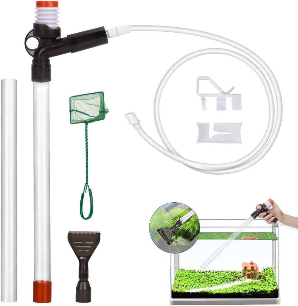 Lukovee Fish Aquarium Cleaner, Gravel Cleaner Fish Tank Water and Sand Changer Device with Stressless Syphon Starter Water Flow Control Clamp Long Flexible Pipe Perfect for Cleaning Small Fish Tanks