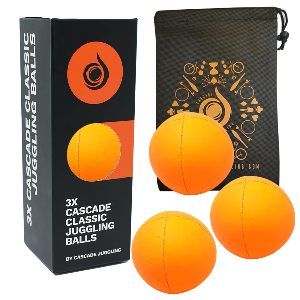 3 x Pro 115g Cascade Neon Classic Thud Juggling Balls & Bag - Set of 3 Juggling Balls (Orange)