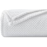 NEWCOSPLAY Super Soft Twin Blanket White Premium Silky Flannel Fleece Leaves Pattern Lightweight Bed Blanket All Season Use (White, Twin(60"x80"))