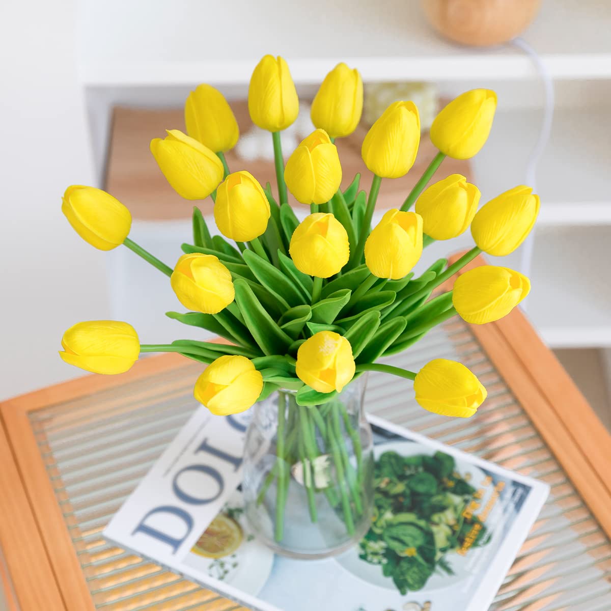 JUSTOYOU 10pcs Real Touch Latex Artificial Tulips Flowers Fake Tulips Flowers Wedding Bouquets for Wedding Home Garden Decoration (Yellow)