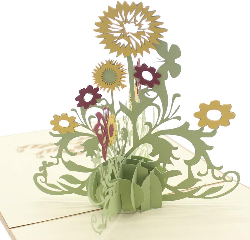 Cute Star Sunflower 3D Pop Up Greeting Cards with Envelope, Gift for Mother's Day Thanksgiving Day Birthday Best Wish Good Luck Wedding Invitation Congratulation (Gold Cover)