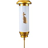 OURMEMO White Solar Praying Hands Cross Grave Stake Light - Anodized Gold Plated, IP65 Waterproof, Solar Lights for Cemetery, Ideal Cemetery Decorations for Grave(Cross & Praying Hands)