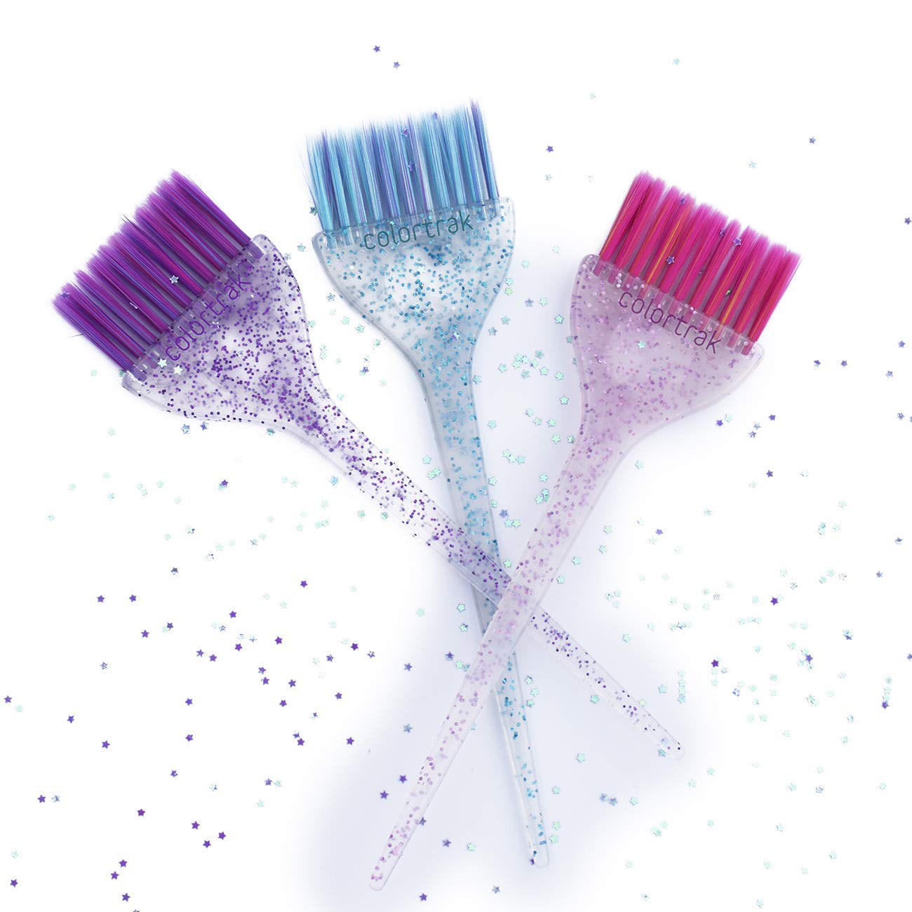 Colortrak 3 Pack Colours Tint Brushes, Multicolor Glitter Brush Trio, Colorful Blend of Soft Feathered Bristles, Cosmic Multicolor Glitter Handle, 3 Brushes Per Pack, 3.5 x 11 inch Pack : Beauty