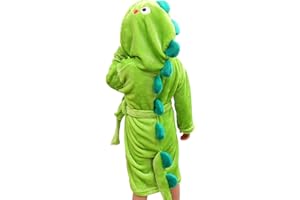 lontakids Kids Dinosaur Robe, Toddler Girls Boys Plush Bathrobes, Hooded Housecoat, 2-8 Years