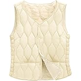 Wiepux Women's Quilted Vest V Neck Fleece Puffer Vest Slim Fit Button Down Padded Gilet Sleeveless Outerwear Coat