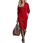 ZPLMIDE Women's Winter Oversized Knit Dress, Long Sleeve Button Down Sweater Dress, Turtleneck Lapel Collar Sweater Dresses