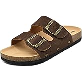 ONCAI Womens Flat Slide Sandals with Arch Support 2 Strap Adjustable Buckle Slip on Slides Shoes Non Slip Rubber Sole