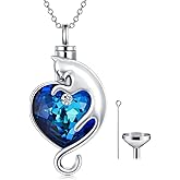 Cat/Dog Urn Necklace for Ashes Sterling Silver Pet Cremation Keepsake Memorial Jewelry for Ashes for Women Girls, Embellished with Crystals from Austria, Personalized Custom Name Bar/Picture