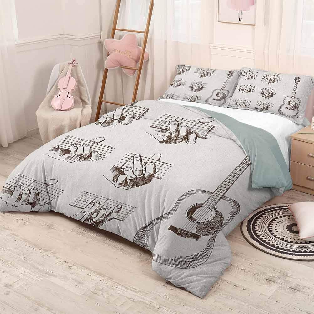 HELLOLEON (Twin) Guitar Extra Large Quilt Cover Sketch Art Style Instrument and Chords Acoustic Flamenco Technique Skill Talent Can be Used as a Quilt Cover-Lightweight Cream Brown