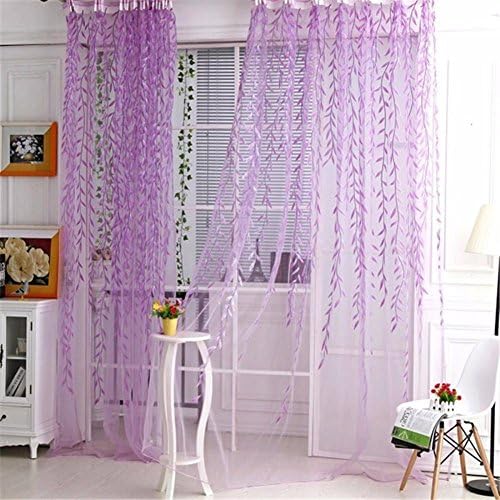 Sheers Curtains Willow leaf Tulles 3D Window Sheer Curtains for Living Room Curtains for Bedroom Kitchen , purple , 1pc(200x270cm)