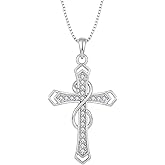 Fahonie Birthstones Cross Necklace for Women, 925 Sterling Silver Infinity Cross Pendant Necklace,Faith Christian Religious Jewelry Birthday Anniversary Mother's Day Gifts for Her Mom Wife