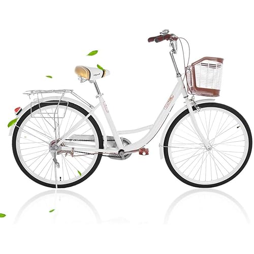 2021 New Comfort Bikes Beach Cruiser Bike for Women Anti-Skid Wear-Resistant Tires with Rear Seat (White)