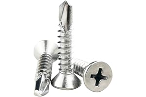 FAJOEDA 60PCS #10 x 1" Sheet Metal Self Drilling Screws,410 Stainless Steel Flat Head Screws Phillips Head Self-Tapping Screws High-Strength Fast Sheet Metal Screws (1/2" to 1-1/4" Available)