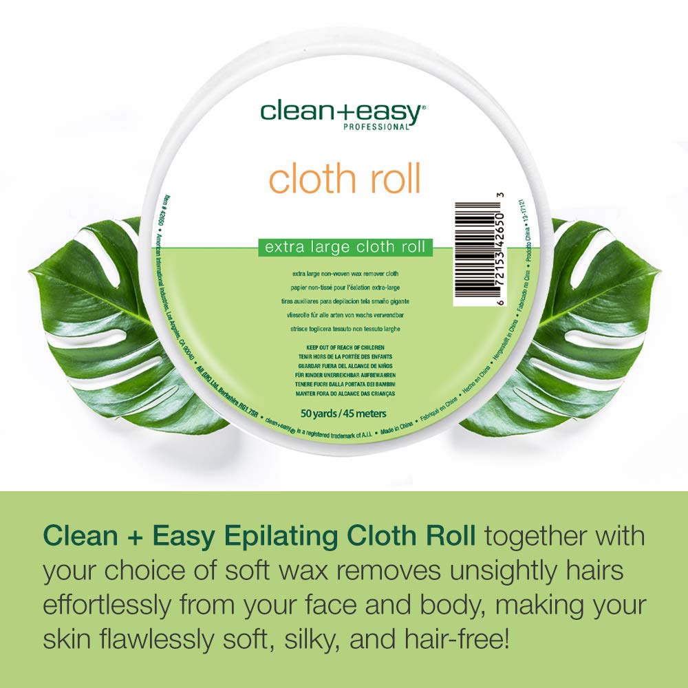 Clean + Easy Extra Large Cloth Wax Strips Roll – Non-Woven Epilating Roll for Hair Removal, Muslin Wax Strips for Body & Legs, 50 Yards