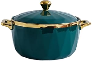 Ceramic Soup Tureen with Lid, Large Serving Bowl with Lid and Handles, Bone China Gold Rim Design Soup Bowl for Serving Salad