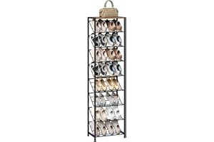 HOOBRO 9-Tier Shoe Rack, Narrow Slanted Shoe Organizer & Holder for Small Space, Industrial Metal Entryway Storage Shelf for 
