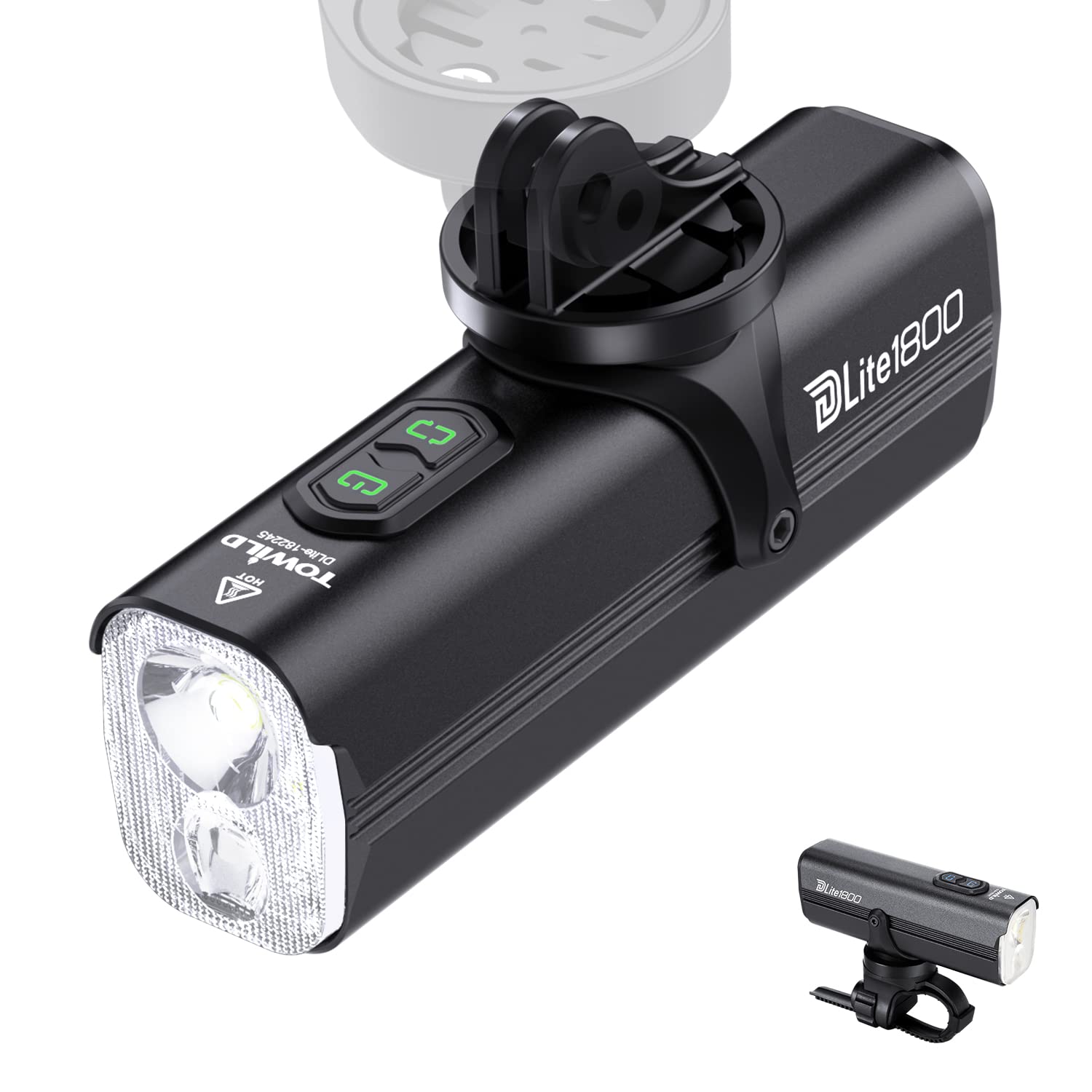 TOWILD DLite1800 Under-Mount Front Bike Light, 1800 Lumen Dual-Beam Bicycle Headlight, USB-C Rechargeable 5000mAh, IPX6 Waterproof Cycle Light Compatible with Garmin Out-Front Mount