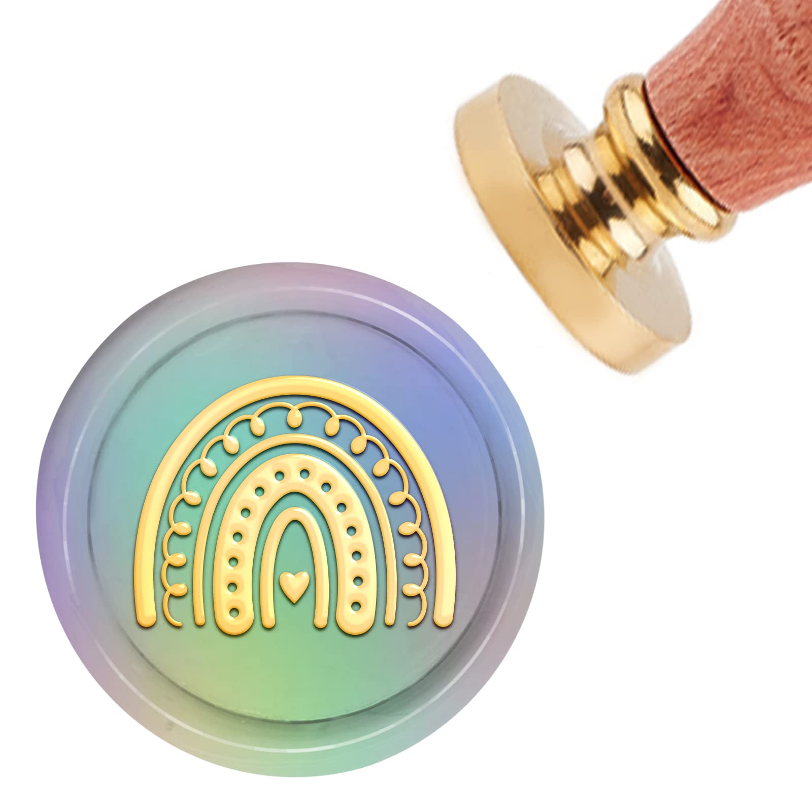 CRASPIRE Wax Seal Stamp Rainbow Sealing Wax Stamps 30mm Removable Brass Head Sealing Stamp with Wooden Handle for Invitations Birthday Gift Scrapbooking